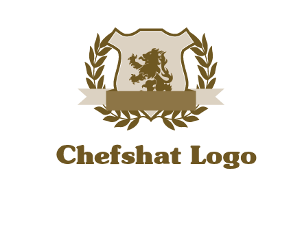 lion on shield logo with a wreath