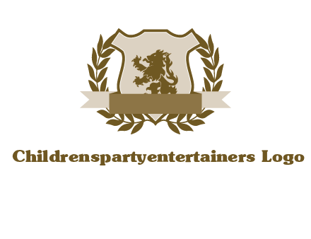 lion on shield logo with a wreath