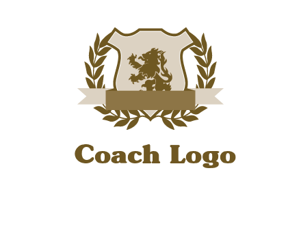 lion on shield logo with a wreath
