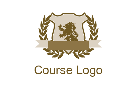lion on shield logo with a wreath