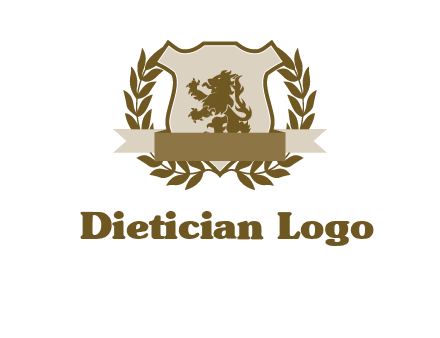 lion on shield logo with a wreath
