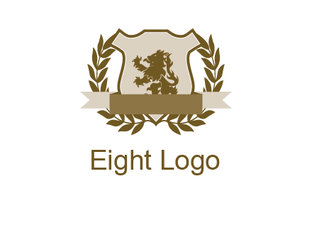 lion on shield logo with a wreath