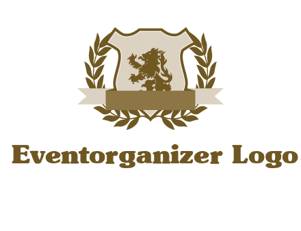 lion on shield logo with a wreath