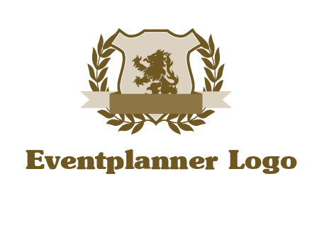 lion on shield logo with a wreath