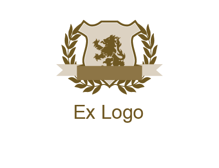 lion on shield logo with a wreath