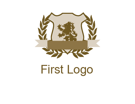 lion on shield logo with a wreath
