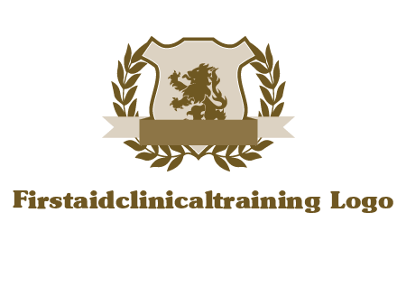 lion on shield logo with a wreath