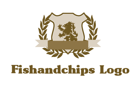 lion on shield logo with a wreath