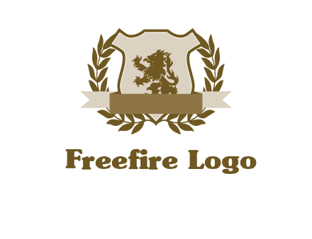 lion on shield logo with a wreath
