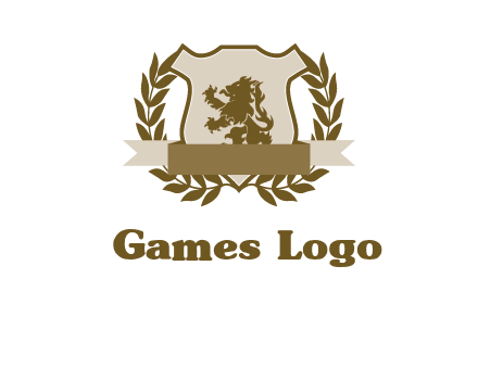 lion on shield logo with a wreath