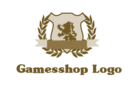 lion on shield logo with a wreath