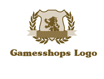 lion on shield logo with a wreath