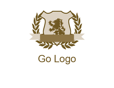 lion on shield logo with a wreath