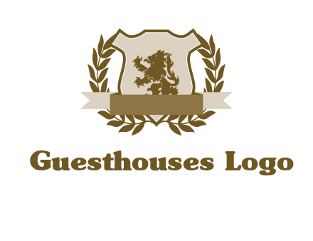 lion on shield logo with a wreath