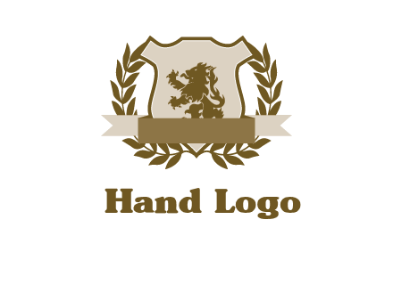 lion on shield logo with a wreath