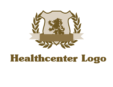 lion on shield logo with a wreath