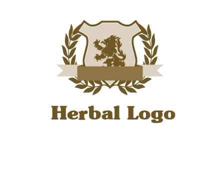 lion on shield logo with a wreath