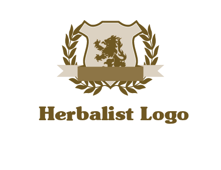 lion on shield logo with a wreath