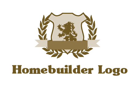 lion on shield logo with a wreath