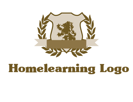 lion on shield logo with a wreath