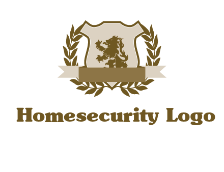 lion on shield logo with a wreath