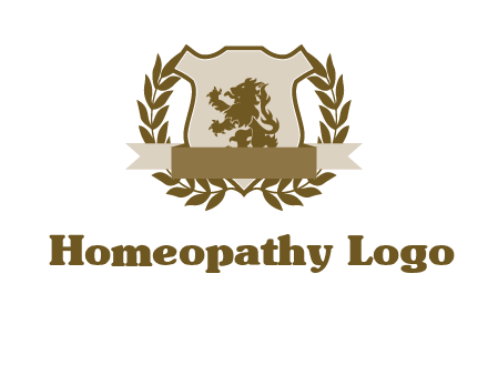 lion on shield logo with a wreath