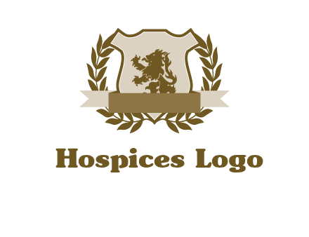 lion on shield logo with a wreath
