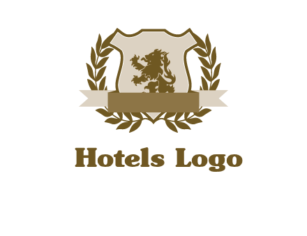 lion on shield logo with a wreath
