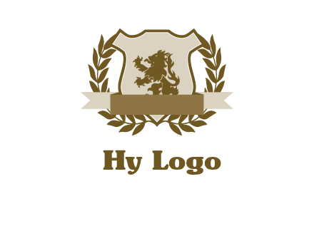 lion on shield logo with a wreath