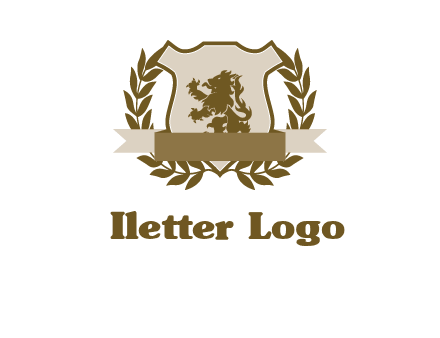 lion on shield logo with a wreath