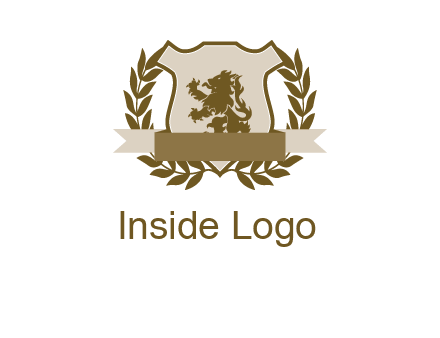 lion on shield logo with a wreath