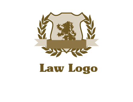 lion on shield logo with a wreath