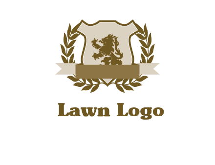lion on shield logo with a wreath