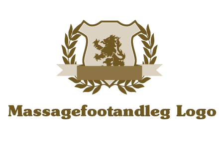 lion on shield logo with a wreath