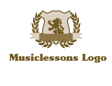 lion on shield logo with a wreath