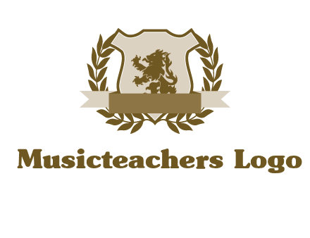 lion on shield logo with a wreath