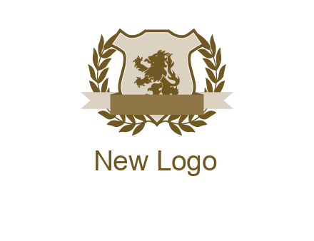 lion on shield logo with a wreath