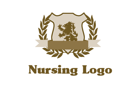 lion on shield logo with a wreath