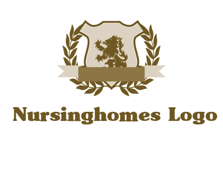 lion on shield logo with a wreath