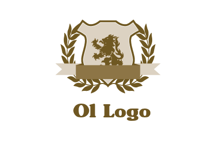 lion on shield logo with a wreath