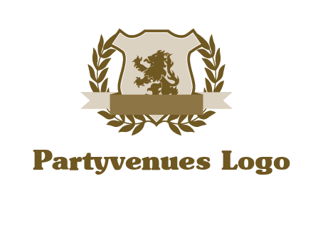lion on shield logo with a wreath