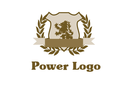 lion on shield logo with a wreath