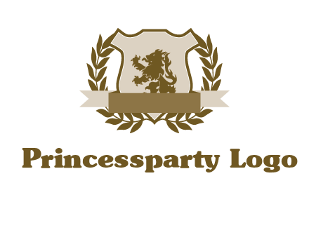 lion on shield logo with a wreath