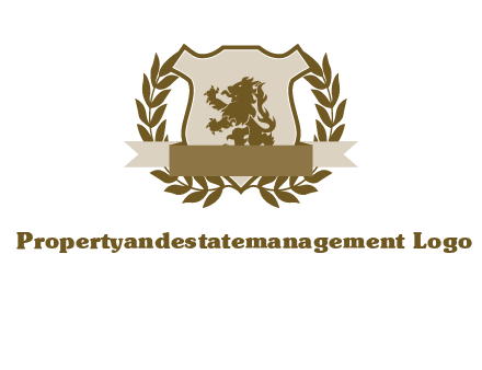 lion on shield logo with a wreath