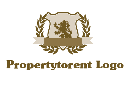 lion on shield logo with a wreath