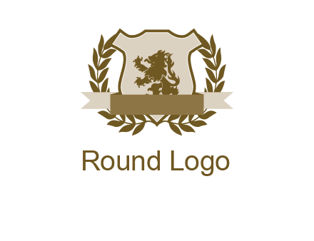 lion on shield logo with a wreath