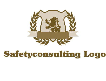 lion on shield logo with a wreath