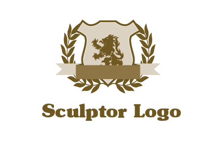 lion on shield logo with a wreath