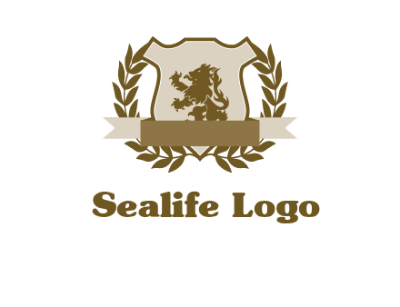 lion on shield logo with a wreath