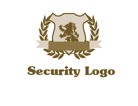 lion on shield logo with a wreath